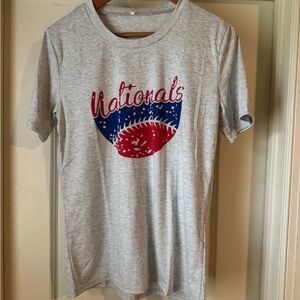 Gray Nationals T-Shirt with Red and Blue Design
